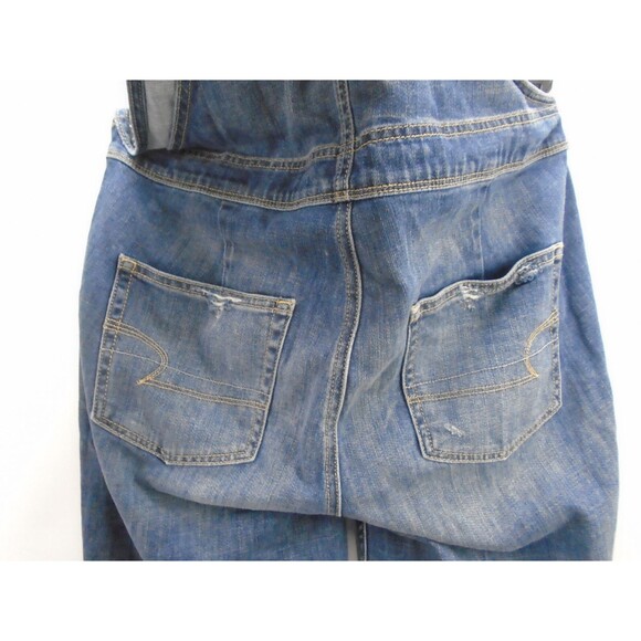 American Eagle Tomgirl Distressed Denim Bib Straight Leg Overalls Size S - Picture 11 of 13